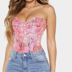 Pretty little thing pink jacquard corset top size 2 ✨ brand new without tags